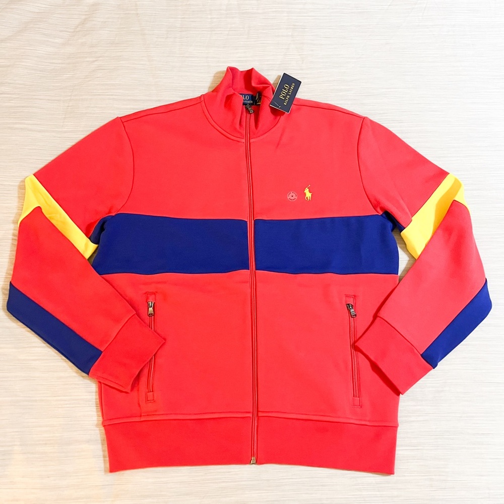 Polo Ralph Lauren Double-Knit Mesh Track Jacket Red Multi